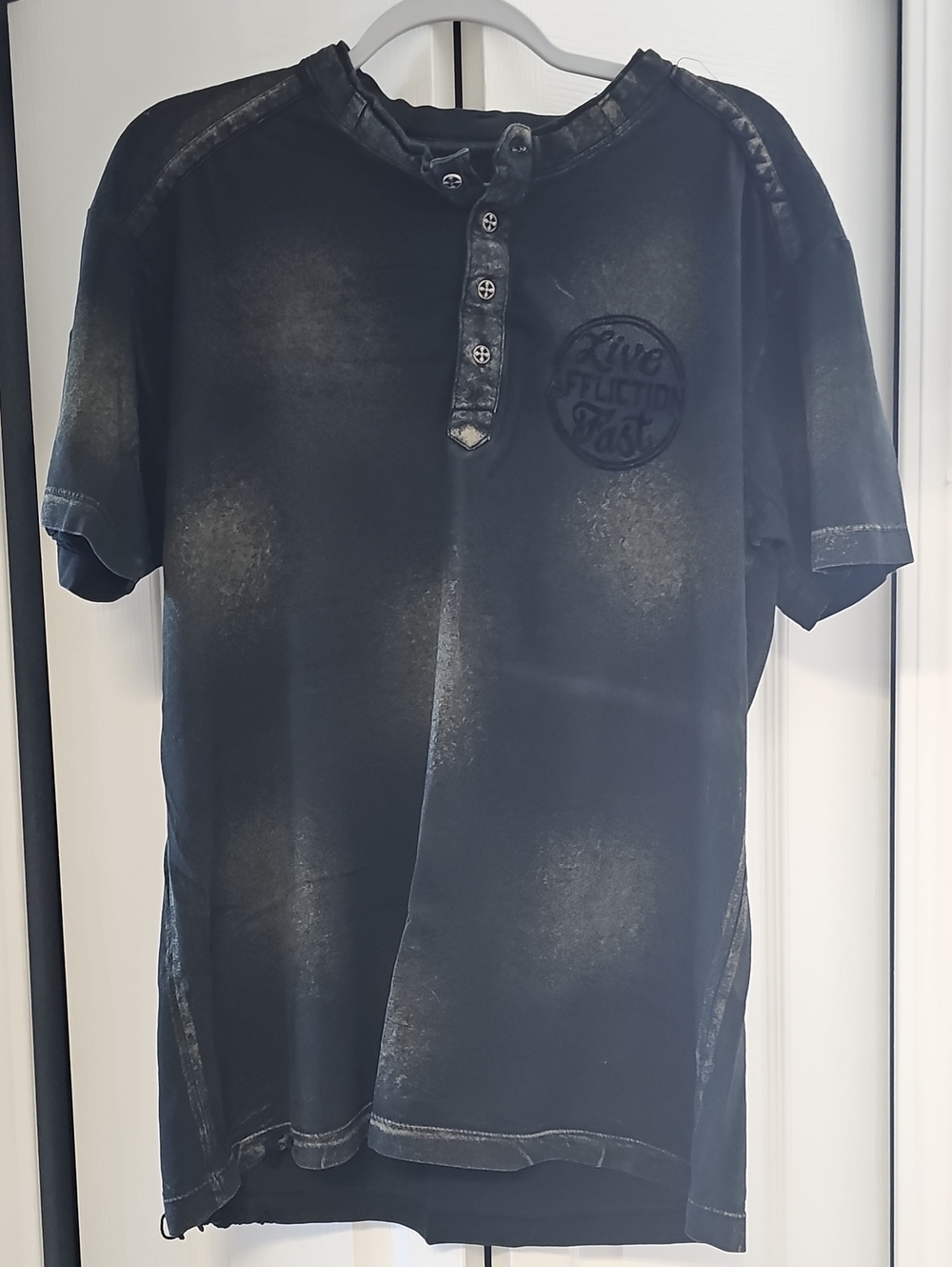 Affliction Black Faded Henley Polo